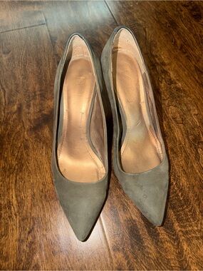 BCBG Pointed Toe Suede Pumps - Olive Green
